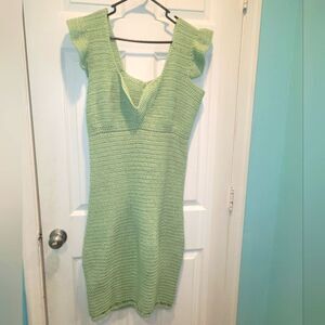 Mint Crocheted midi dress,  Women's sz L, handmade.